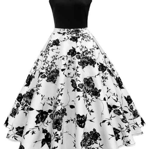 Two-Tone Floral Swing Dress