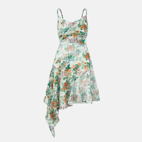 Floral Satin Asymmetric Mini Dress