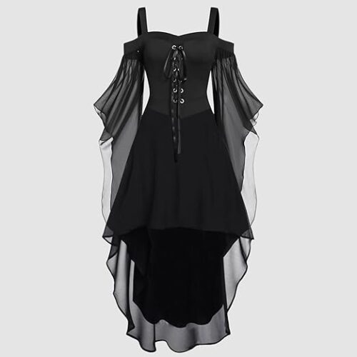 Gothic Cold-Shoulder Lace-Up Dress