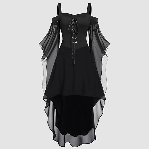 Gothic Cold-Shoulder Lace-Up Dress