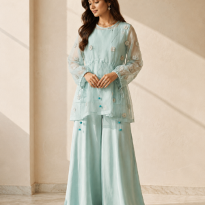 Pastel Blossom – 3 Piece Silk & Pure Organza Suit