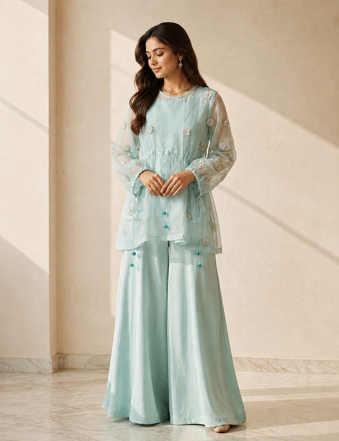 Pastel Blossom – 3 Piece Silk & Pure Organza Suit