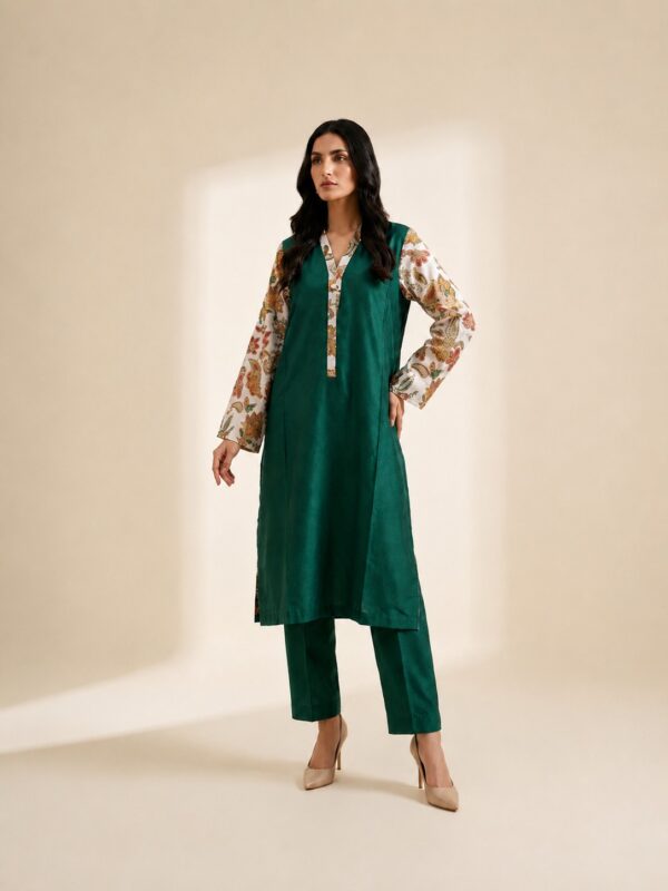 Forest Posh – 2 Piece Raw Silk Suit with Paisley Embroidery