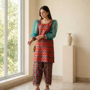 Azure Weave – 2 Piece Banarasi Suit with Metallic Sheen