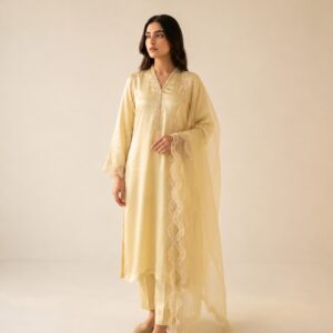 Butter Silk Essence – 3 Piece Butter Silk Suit in Butter Yellow