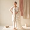 The White Pearl – 3 Piece Ivory Suit with Organza Dupatta