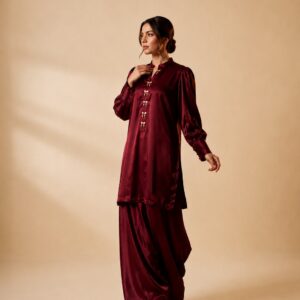 Royal Crimson – 2 Piece Pure Silk Suit with Farshi Shalwar