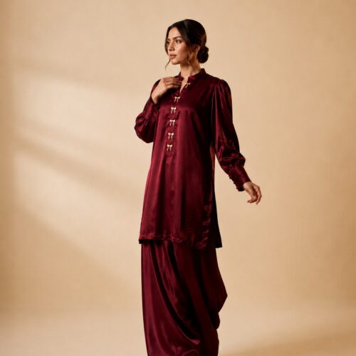 Royal Crimson – 2 Piece Pure Silk Suit with Farshi Shalwar