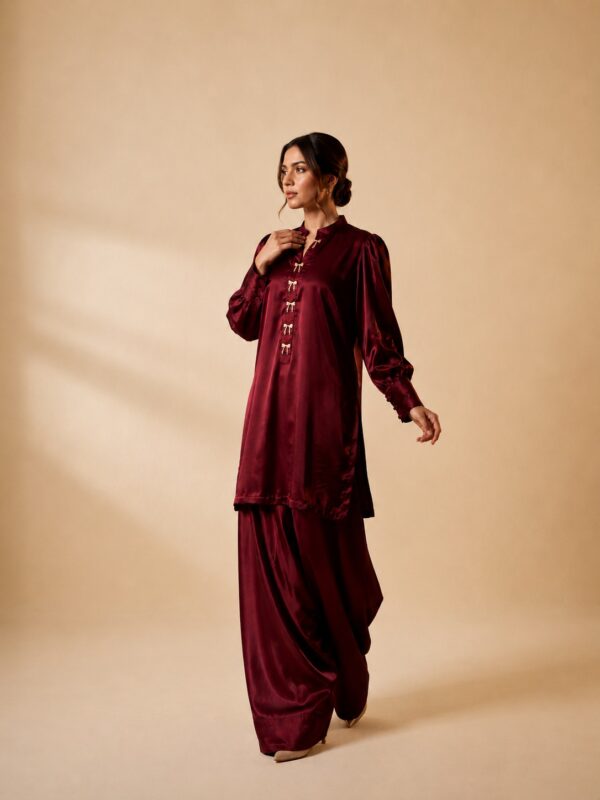 Royal Crimson β 2 Piece Pure Silk Suit with Farshi Shalwar