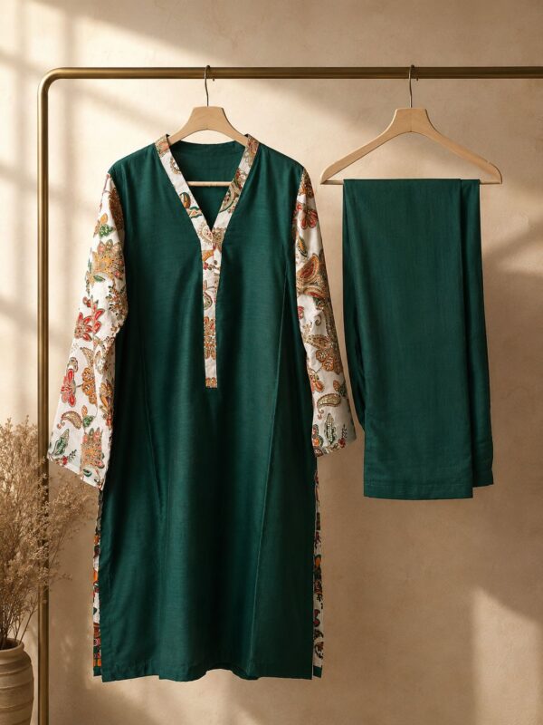 Forest Posh – 2 Piece Raw Silk Suit with Paisley Embroidery
