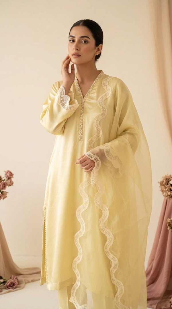 Butter Silk Essence – 3 Piece Butter Silk Suit in Butter Yellow