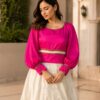 Ivory & Fuchsia Fusion – 2 Piece Raw Silk Lehenga Set