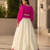 Ivory & Fuchsia Fusion – 2 Piece Raw Silk Lehenga Set