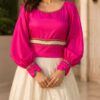 Ivory & Fuchsia Fusion – 2 Piece Raw Silk Lehenga Set