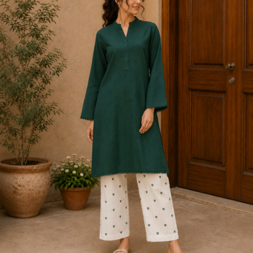 Sabz Zari – 2 Piece Emerald Green Lawn Suit