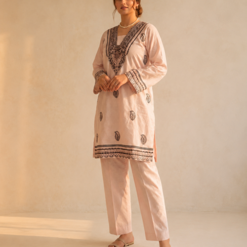 Pastel Grace Jacquard Co-Ord – 2 Piece Blush Jacquard Set