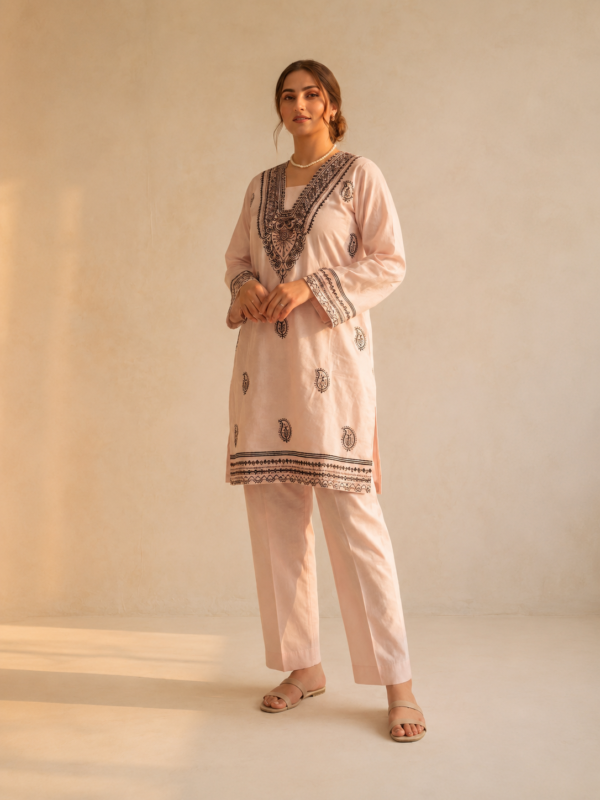 Pastel Grace Jacquard Co-Ord – 2 Piece Blush Jacquard Set