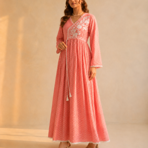 Peach Blossom – 1 Piece Floral Chiffon Frock