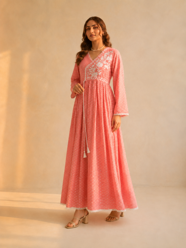 Peach Blossom – 1 Piece Floral Chiffon Frock