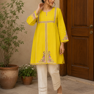 Marigold Charm – 1 Piece Mustard Cotton Frock