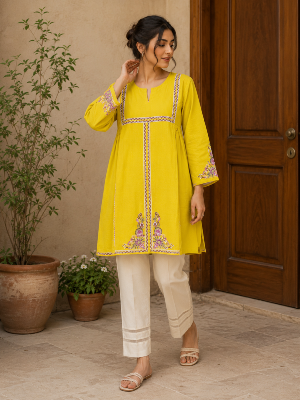 Marigold Charm – 1 Piece Mustard Cotton Frock