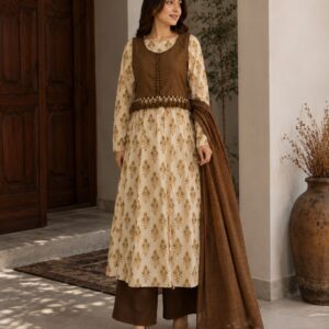 Zareen Gul – 4 Piece Lawn Frock with Koti & Dupatta