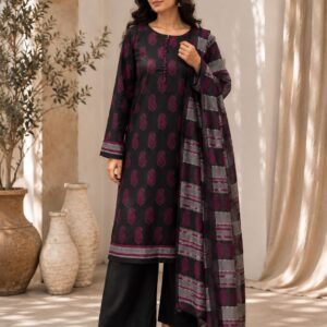 Gulnaar – 3 Piece Charcoal & Magenta Printed Lawn Suit
