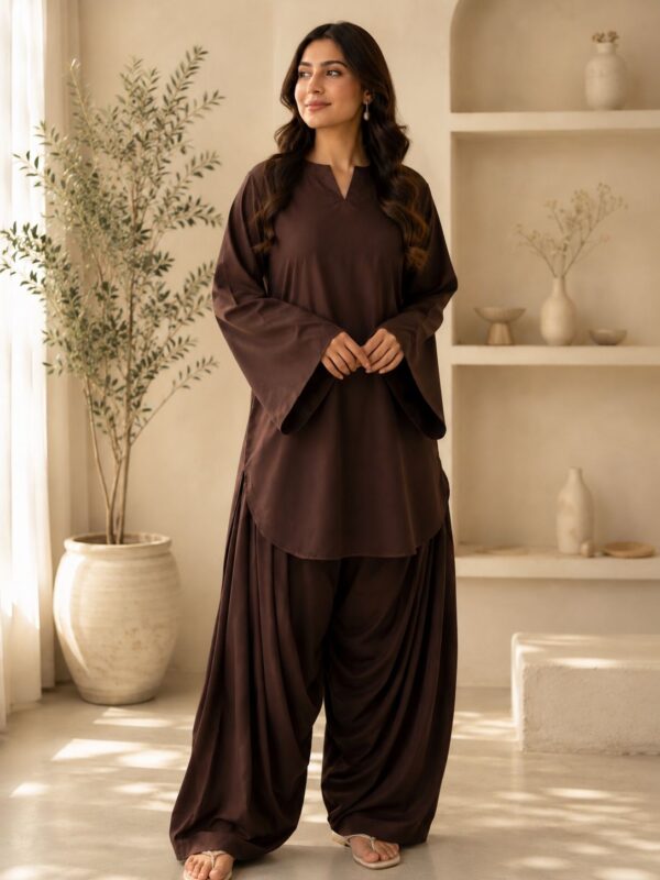 Mocha Haze – 2 Piece Wash & Wear Suit with Farshi Shalwar