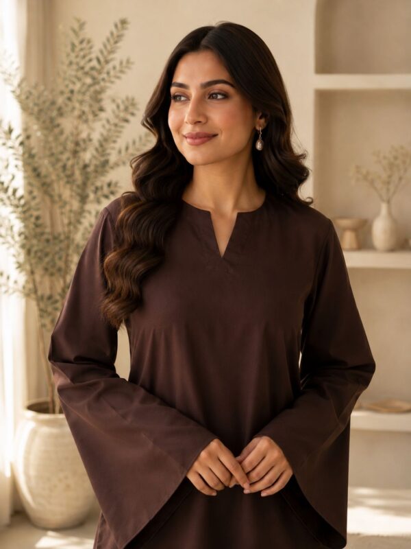 Mocha Haze – 2 Piece Wash & Wear Suit with Farshi Shalwar