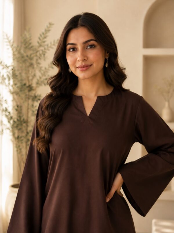 Mocha Haze – 2 Piece Wash & Wear Suit with Farshi Shalwar