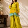 Zestelle – 2 Piece Satin Silk Co-Ord Set with Ruffled Top