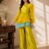 Zestelle – 2 Piece Satin Silk Co-Ord Set with Ruffled Top